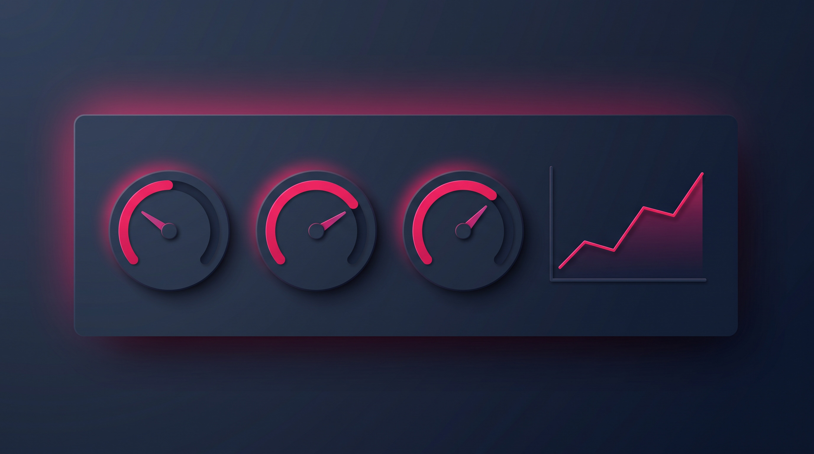 A clean marketing dashboard showing CAC, LTV and ROAS as simple gauges, with a rising growth line.