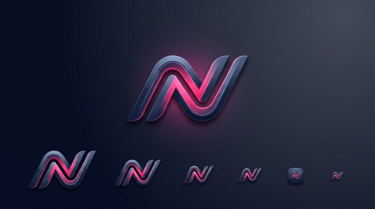 One clean logo mark shown from a tiny favicon up to a large billboard, staying crisp at every size.