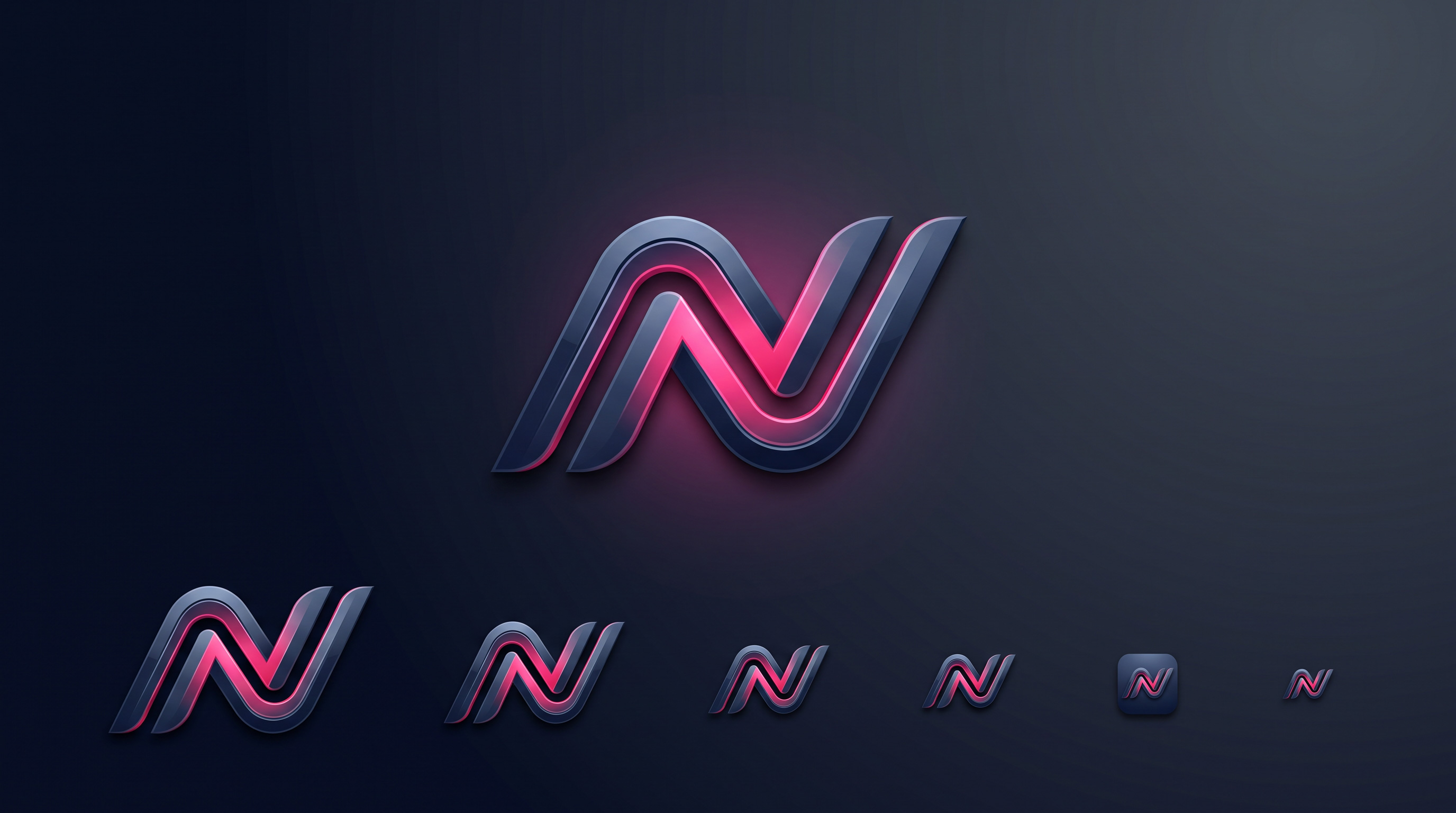 One clean logo mark shown from a tiny favicon up to a large billboard, staying crisp at every size.