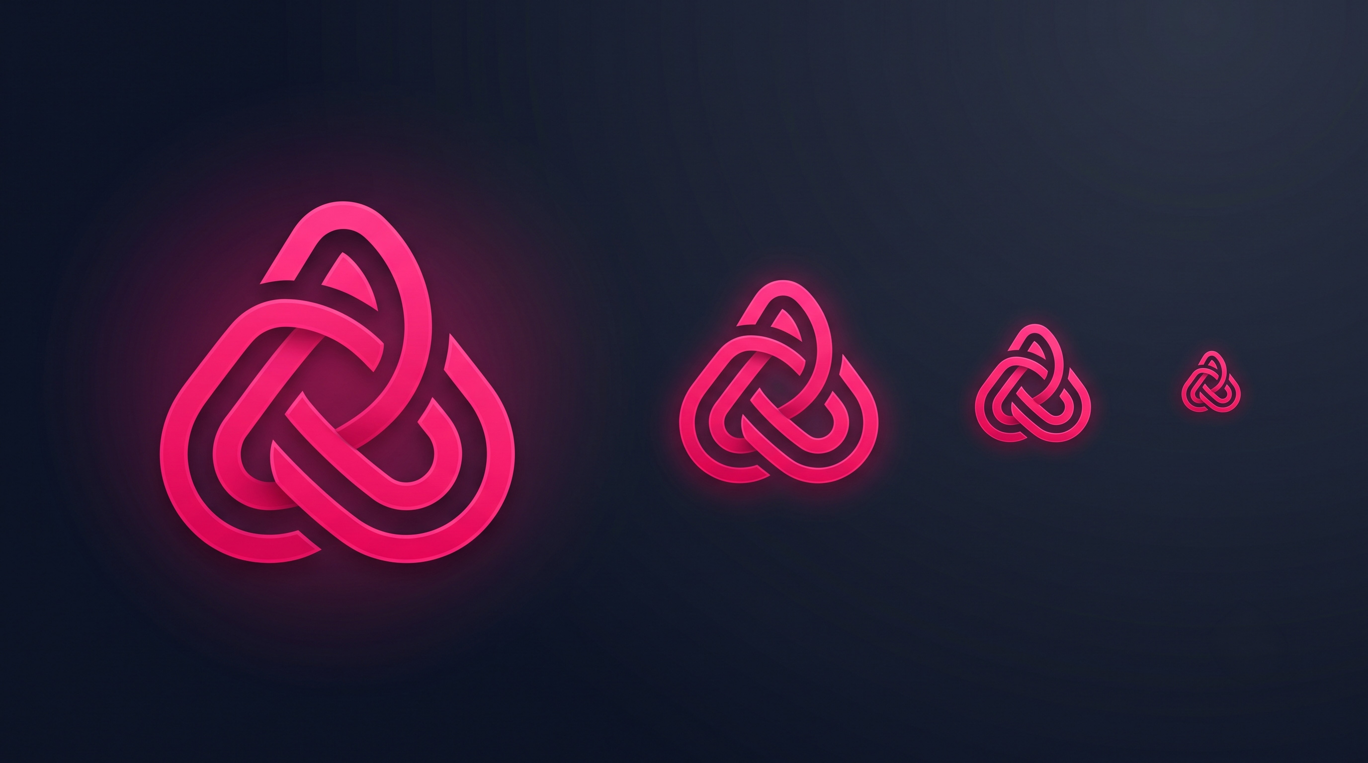 One clean abstract logo mark shown at several sizes and in a single colour, demonstrating versatility.